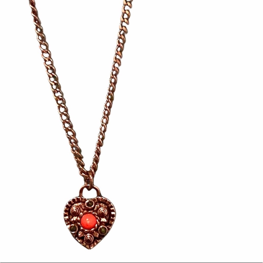 1990’s Vintage Silver Flapper Length Heart Pendant Necklace, Thick‎ Chain